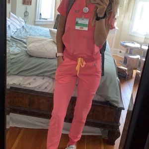 Figs neon pink jogger style bottoms Catarina style top